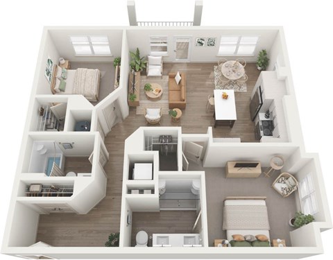 a 3d rendering of a floor plan with a bedroom and living room